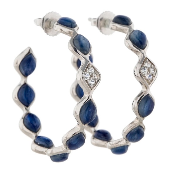 Elizabeth Showers White Sapphires & Blue Kyanite Sterling Silver Hoop Earrings